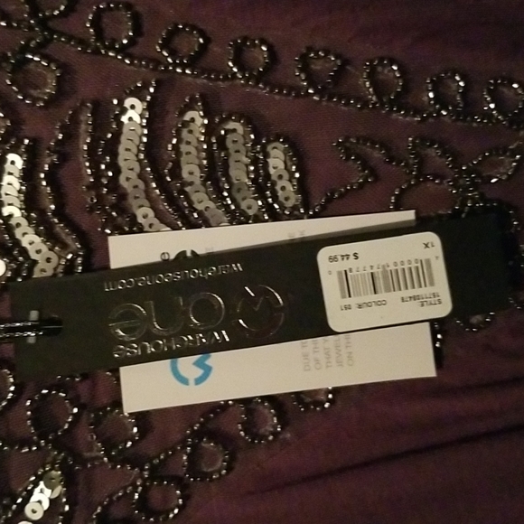 Sloane and Sadie Beaded Front Peplum Tank Purple 1x - Picture 3 of 5